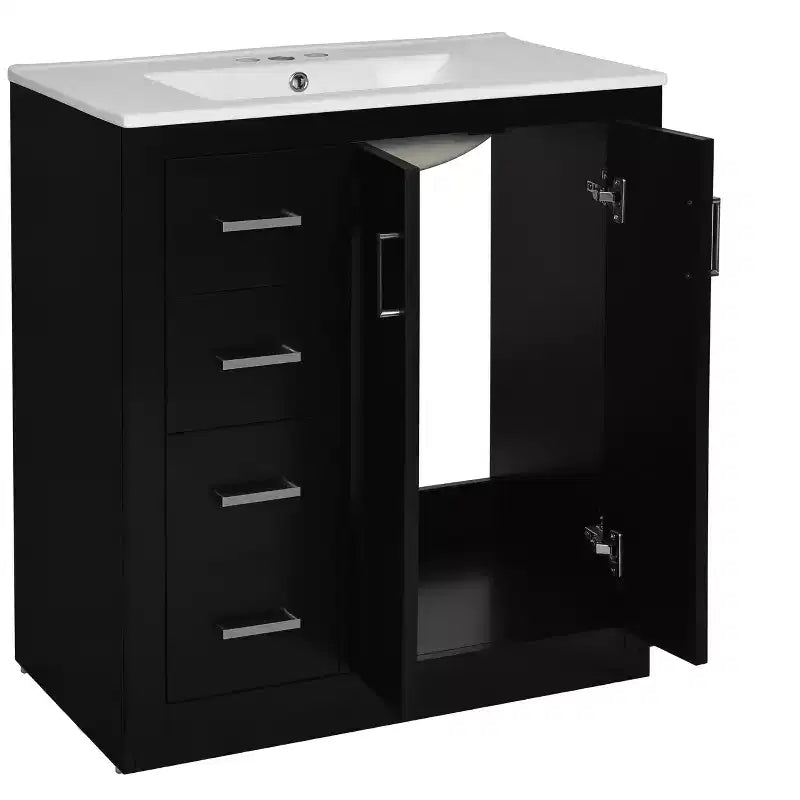 Meuble-lavabo simple de 76 cm avec armoire et 3 tiroirs – Noir / Bleu / Vert / Indigo / Blanc