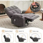 Fauteuil inclinable surdimensionné pour adultes, canapé berçant pivotant manuel, poches latérales et porte-gobelets pour personnes fortes et de grande taille, salon