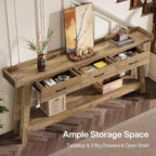 Table de canapé à 2 niveaux Lantine avec 3 tiroirs, console de 180 cm avec chicane surélevée et étagères de rangement pour salon, couloir, entrée