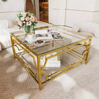 Table basse carrée Merax avec plateau en verre noir ou transparent et étagère de présentation à deux niveaux