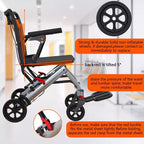Fauteuil roulant de transport ultra-léger pour personnes âgées, fauteuil de transport pliable et portable, avec frein à main verrouillable et accoudoirs escamotables amovibles