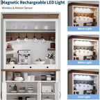 Meuble de bar à café de style ferme de 72 po de haut avec lumières LED, buffet de cuisine avec portes et tiroir, étagères réglables, rangement spacieux