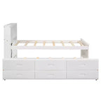 Lit plateforme avec lit gigogne et tiroirs, lit plateforme de rangement avec USB, lit plateforme en bois avec bibliothèque
