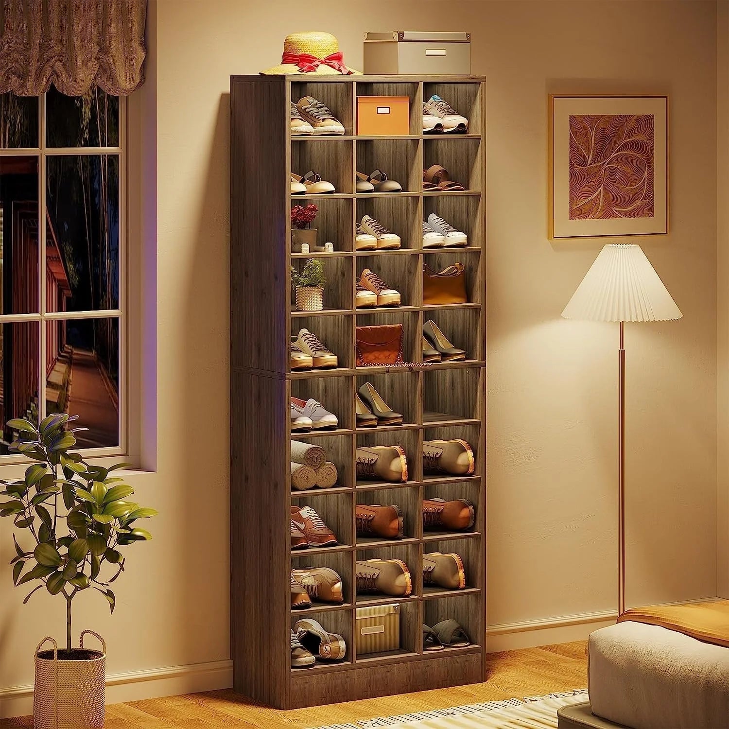 Meuble à chaussures haut 30 paires, étagère de rangement à chaussures en bois blanc 10 niveaux pour placard, entrée - 10 niveaux