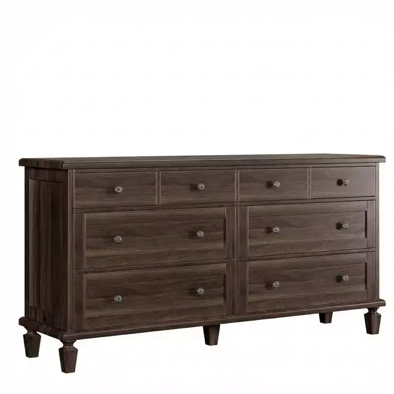 Commode à 8 tiroirs pour chambre à coucher, meuble TV vintage de 59 po avec poignées sculptées et pieds fuselés, commode en bois avec grande capacité de rangement
