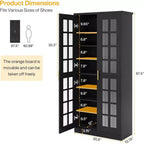 Meuble à chaussures haut Lantine avec portes, rangement à chaussures à 8 niveaux avec étagères réglables, armoire à chaussures moderne pour couloir, placard, salon, blanc
