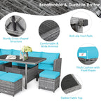Ensemble de salle à manger Costway 7 pièces en rotin pour terrasse, canapé sectionnel et pouf - Voir détails