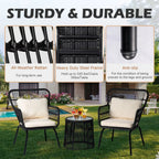 Ensemble bistrot 3 pièces en osier pour conversation, salon de jardin en rotin résistant aux intempéries avec coussins