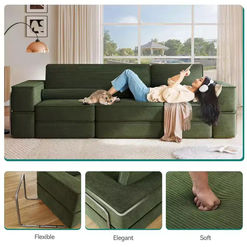 Canapé sectionnel convertible Cloud, canapé sectionnel confortable en velours côtelé, canapé confortable avec assise profonde et coussins hauts, facile à assembler
