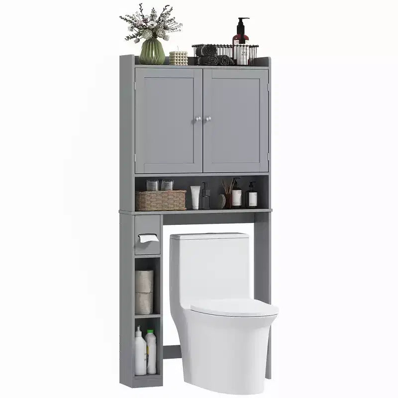 Meuble de rangement WC HOMCOM, Armoire de salle de bain moderne au-dessus des toilettes avec 2 portes, porte-papier toilette, étagère WC autoportante