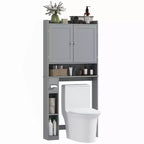 Meuble de rangement WC HOMCOM, Armoire de salle de bain moderne au-dessus des toilettes avec 2 portes, porte-papier toilette, étagère WC autoportante