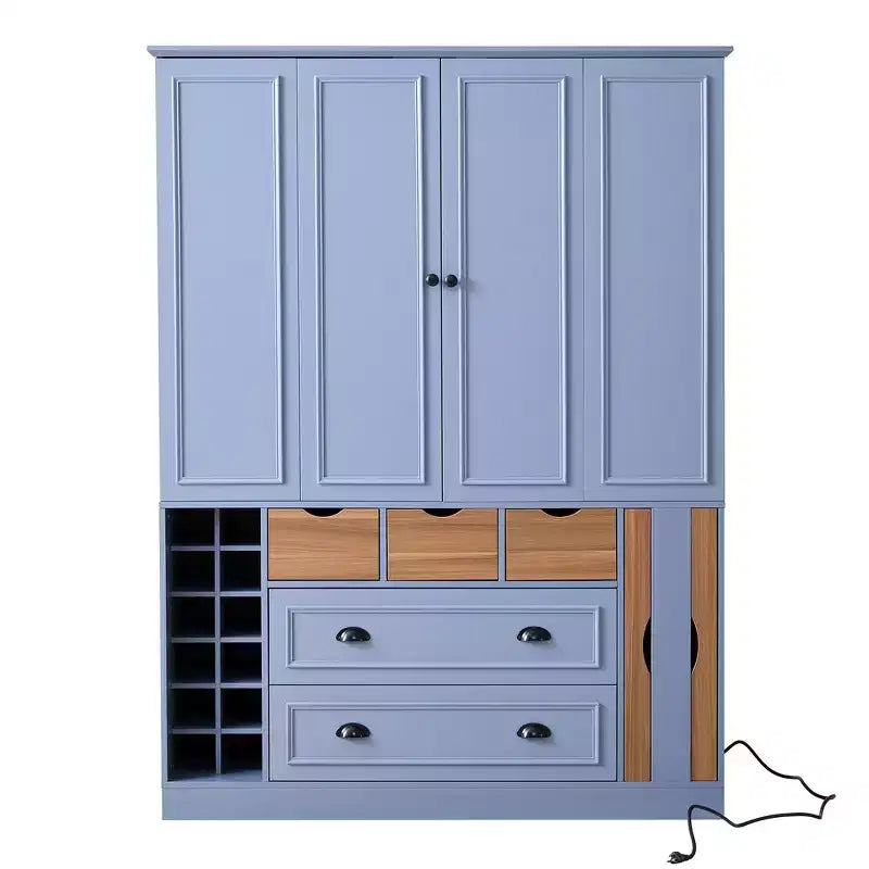 Garde-manger de cuisine autoportant Whisen de 180 cm de haut, grand buffet de salle à manger avec 4 portes pliantes, étagères, porte-bouteilles