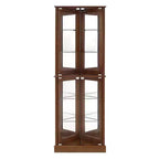 Vitrine d'angle, Merisier/Noyer, 4 portes vitrées