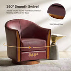 Fauteuil club pivotant en cuir véritable Pocono avec piétement en bois massif, lot de 2Artful Living Design