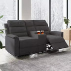 Canapé inclinable 2 places en tissu technique beige/gris, dossier et repose-pieds réglables