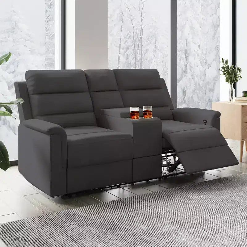 Canapé inclinable 2 places en tissu technique beige/gris, dossier et repose-pieds réglables