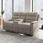 Canapé inclinable 2 places en tissu technique beige/gris, dossier et repose-pieds réglables