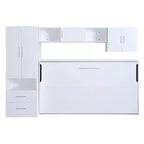 Lit escamotable mural simple, cadre de lit escamotable en bois avec armoire intégrée, tiroirs de rangement et étagères ouvertes, blanc - ModernLuxe
