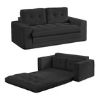 Mjkone Canapé-Lit Futon Convertible 2-en-1 180 cm, Canapé Deux Places Pliable en Tissu Côtelé avec Boutons Touffetés, Idéal pour Petits Espaces