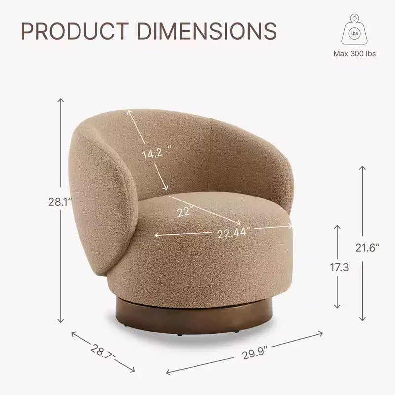 Fauteuil d'appoint pivotant Spruce&Spring en tissu avec base en bois
