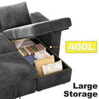 Canapé-lit sectionnel Dyonery 81, canapé-lit escamotable en forme de L avec méridienne de rangement réversible, USB, dossier inclinable
