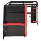 Lit mezzanine de jeu en L avec bureaux, lits superposés doubles avec lumières LED, ports USB, étagères de rangement, lit mezzanine d'angle en bois pour 2 personnes