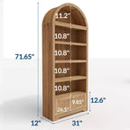 Bibliothèque arquée de 72 po avec tiroir de rangement, armoire de présentation moderne en bois à 6 niveaux avec étagères ouvertes et tiroir inférieur, porte d'armoire incurvée