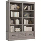 Bibliothèque et étagères de 64 H, étagère avec 3 tiroirs de rangement, étagère ouverte à 4 niveaux double largeur pour bureau salon