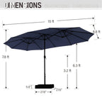 Parasol de marché extérieur rectangulaire de 4,5 m avec manivelle, double face, lumières LED solaires et base incluse