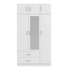 Armoire penderie miroir 3 portes avec 2 tiroirs et meuble haut