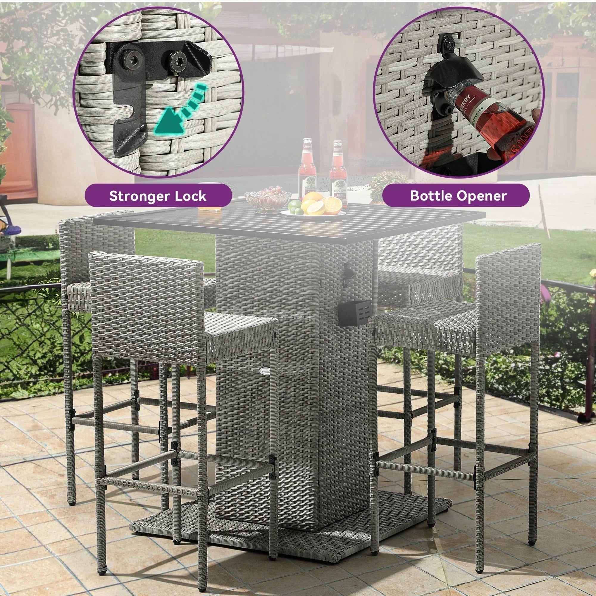Ensemble de bar extérieur en osier Moasis 5 pièces - 5 PCS