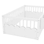 Lit d'enfant Bellemave avec clôture rehaussée et étagère, cadre de lit Montessori double en bois pour filles et garçons