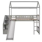 Lit mezzanine jumeau avec toboggan et escalier, lit mezzanine avec tiroirs de rangement, lit mezzanine cabane en bois pour enfants et tout-petits