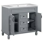 Meuble-lavabo de salle de bain moderne de 91 cm avec lavabo et armoire de toilette, 2 portes et 2 tiroirs