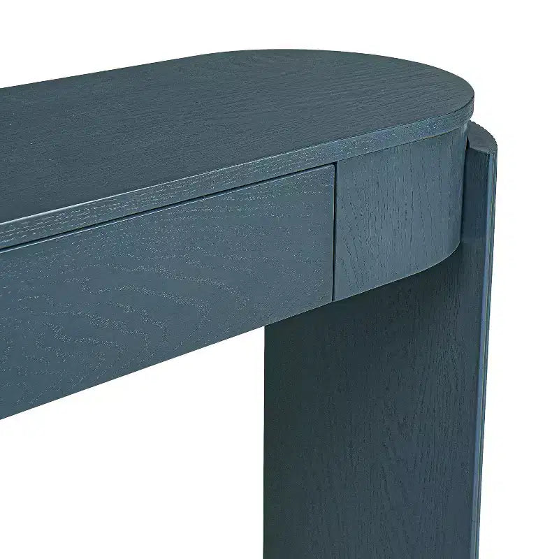 Console Merax moderne avec plateau ovale, pieds cannelés courbés et deux tiroirs dissimulés