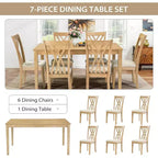 Ensemble de salle à manger Zevemomo 7 pièces en bois massif avec 6 chaises rembourrées, ensemble table et chaises compact pour salle à manger, cuisine, couleur bois naturel