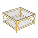 Table basse carrée Merax avec plateau en verre noir ou transparent et étagère de présentation à deux niveaux