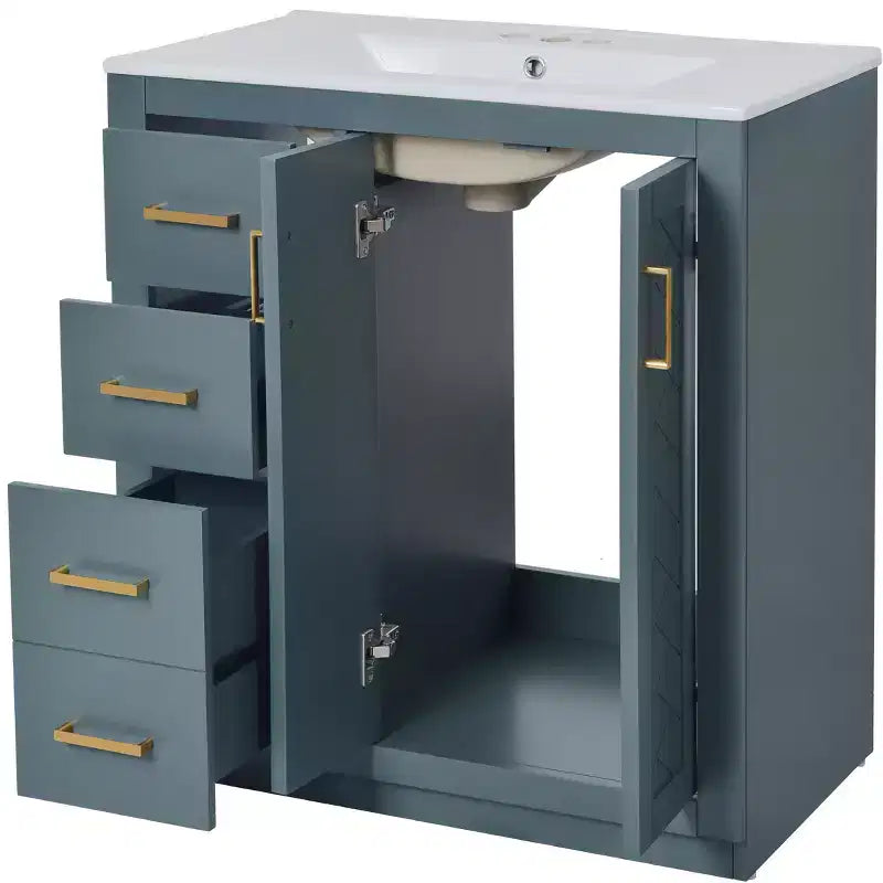 Meuble-lavabo simple de 76 cm avec armoire et 3 tiroirs – Noir / Bleu / Vert / Indigo / Blanc