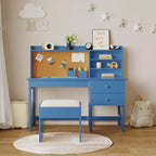 Ensemble bureau et chaise pour enfants, table d'étude en bois avec plateau inclinable réglable, tiroirs et tableau en liège - Ensemble de bureau scolaire pour enfants