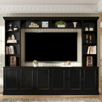 Ensemble mural de 4 meubles TV avec pont pour téléviseurs jusqu'à 70 pouces, meuble TV avec étagères réglables, grande console multimédia