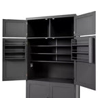 Grand meuble de garde-manger de cuisine avec prises électriques, grand placard autoportant avec support pour micro-ondes, tiroirs, étagères, casiers à vin et étagère de porte