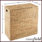 Panier à linge Casafield à 2 sections avec couvercle et sacs de doublure amovibles, trieur de linge tressé en jacinthe d'eau pour vêtements