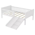 Lit superposé simple Whisen pour enfant avec toboggan, étagère de rangement mobile, balustrades, cadre de lit mezzanine bas