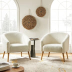 Fauteuil Sheila Modern 30 W Boucle avec pieds en bois massif, lot de 2, par HULALA HOME