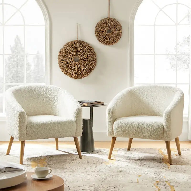 Fauteuil Sheila Modern 30 W Boucle avec pieds en bois massif, lot de 2, par HULALA HOME