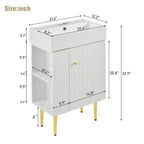 Meuble-lavabo de salle de bain blanc de 21,6 po, ensemble avec meuble de rangement, vasque en céramique simple, rangement à gauche