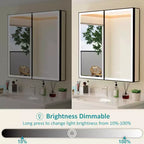 Armoire de toilette avec miroir LED, montage en saillie ou encastré, lumière dimmable, anti-buée, étagères réglables