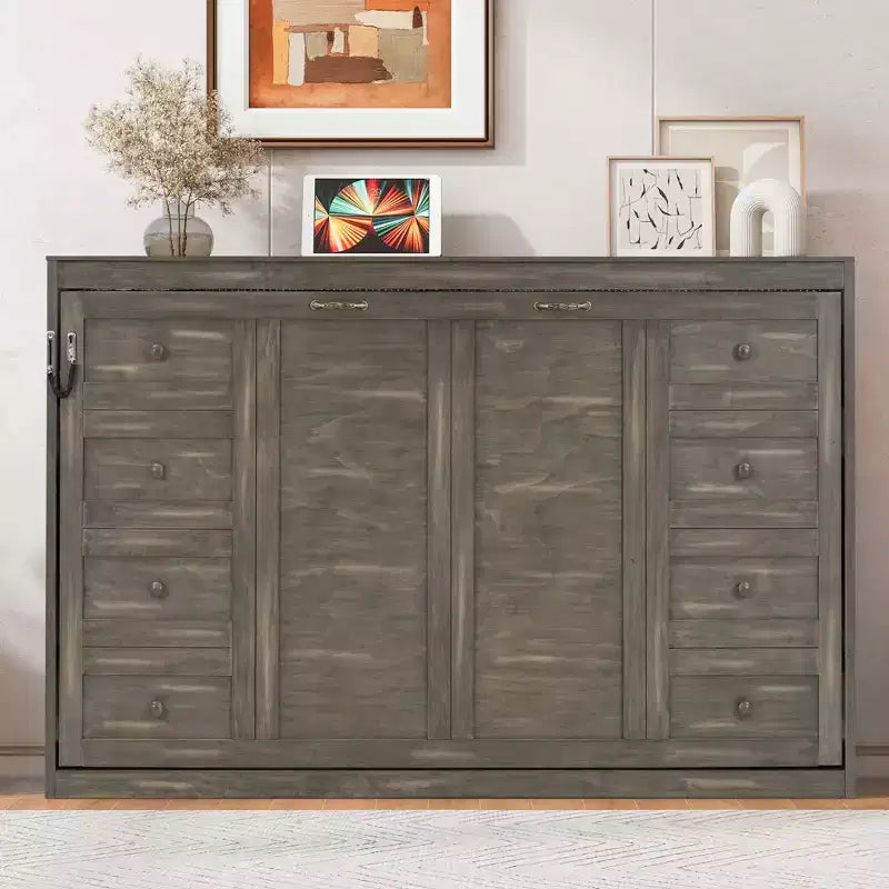 Lit escamotable double avec éclairage LED, peut être plié en armoire, armoire-lit murale dissimulée pour chambre d'amis
