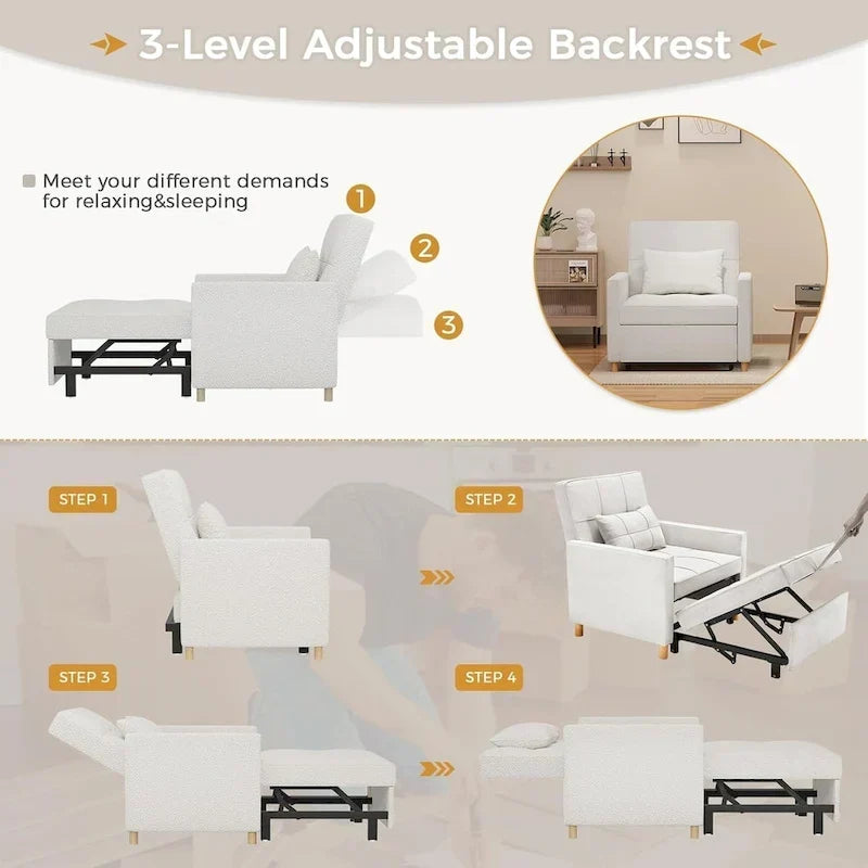 AECOJOY Fauteuil Convertible 3-en-1 avec Oreiller et Dossier Réglable