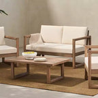 Ensemble de meubles de patio en bois d'acacia, ensemble de conversation extérieur avec table basse et coussins moelleux pour jardin, véranda et balcon, Beige - Merax